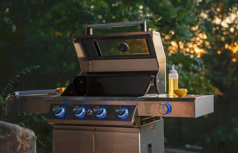 Monument Grills Larger 4-Burner Propane Gas Grills BBQ Stainless Steel Heavy-Duty Cabinet Style with BBQ Cover by GreenHaven Gardens