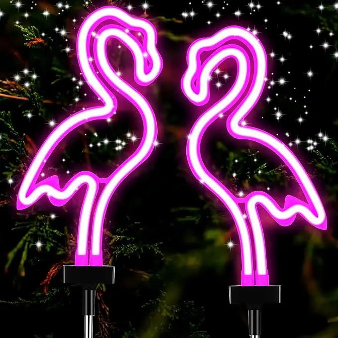 Hortsun Flamingo Solar Lights Outdoor Neon Light Yard Pink Flamingo Waterproof Decorations for Garden Patio Yard Pathway Decoration(2 Pack) by GreenHaven Gardens