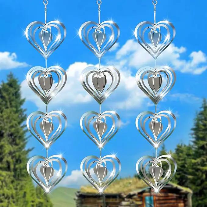 12 Metal Heart Bird Scarer Discs Set, Wind Spinners 3D Helix Reflector Stainless Steel Sparkly Outdoor Garden Decor, Scare Birds & Animals Away from Garden Yard Patio Lawn Farm Wind Sculpture Gifts by GreenHaven Gardens