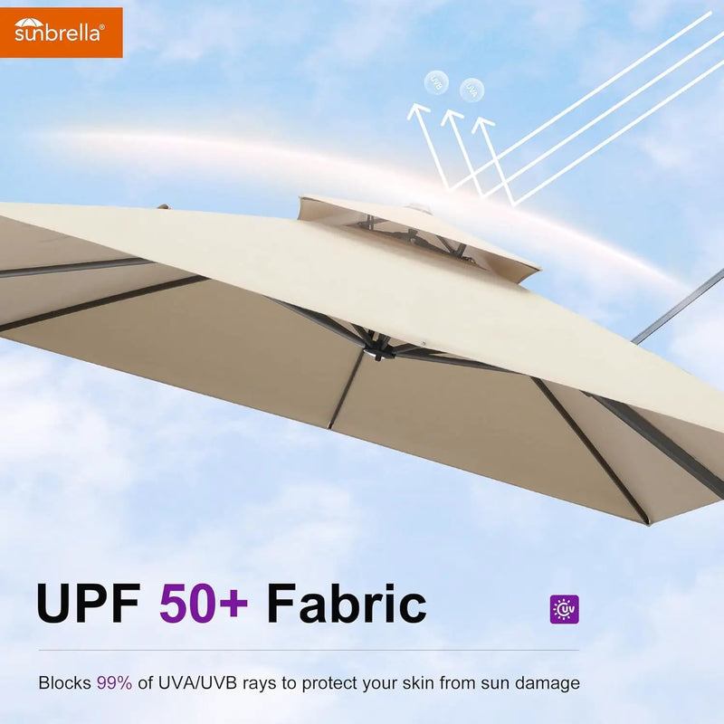 PURPLE LEAF Cantilever Umbrella 10' X 13' Outdoor Patio Rectangular Double Top Large Heavy Duty 360° Rotation Offset Umbrella for Outside Deck Backyard Garden Pool Spectrum Sand by GreenHaven Gardens