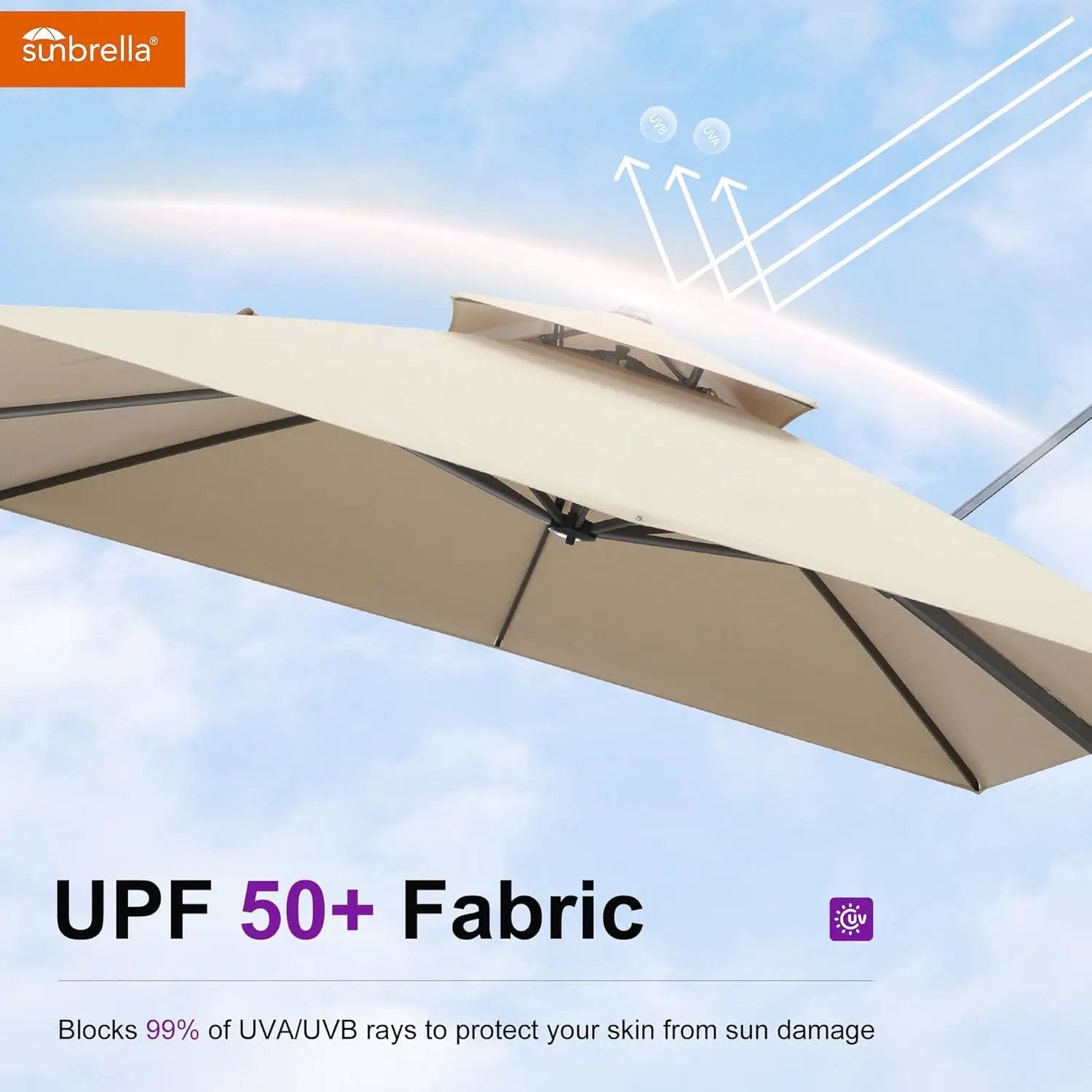 PURPLE LEAF Cantilever Umbrella 10 Feet Outdoor Double Top Large Offset Hanging 360° Rotation Square Umbrella for Garden Patio Deck Pool Backyard Spectrum Sand by GreenHaven Gardens