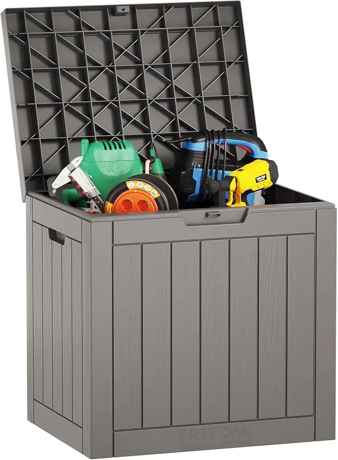 EAST OAK Outdoor Storage Box, 31 Gallon Deck Box Indoor and Outdoor Use, Waterproof Resin Storage Bin for Package Delivery, Patio Cushions, Gardening Tools, Lockable, UV Resistant, Grey by GreenHaven Gardens