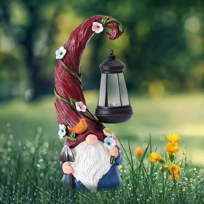 Gnome Garden Decor Statue Solar Gnomes Decorations for Yard with Lantern Light Outdoor Decorations for Patio Mom Gift by GreenHaven Gardens