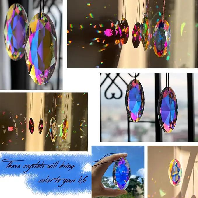 2PCS Simple Geometry Crystal Sun Catcher Prisms, STINO Hanging Suncatchers with Glass Prism, Rainbow Maker for Windows, Balcony, Kitchen, Garden Decoration (1, Oval Eye 2Pcs) by GreenHaven Gardens