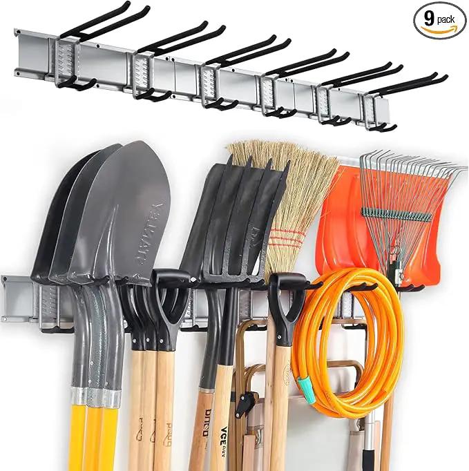 Wall Mount Tool Storage Rack, Heavy Duty Garage Organizer, Garden Hooks and Hangers, Hold Up to 350lbs Grey AK806 by GreenHaven Gardens