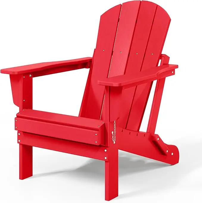 Westin Outdoors Laguna WO Outdoor Adirondack Folding Patio Chairs 8 PCS Set Retro Beach Aesthetic for Backyard, Lawn, Patio, Deck, Garden, Weather Resistant Polyethylene Plastic Lounger (Red) by GreenHaven Gardens