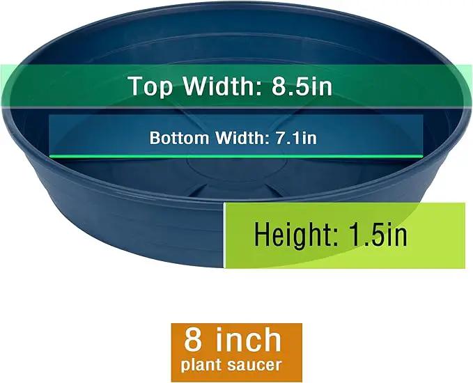 Plant Saucer 8 Inch 4 Pack 6 8 10 12 14 16 18 20 25, Plastic Plant Trays for Pots，Extra-Deep Plant Water Dray Tray, Bird Bath Bowl, Heavy Flower Plant saucers Indoors and Outdoor No Holes 8in-4 blue by GreenHaven Gardens