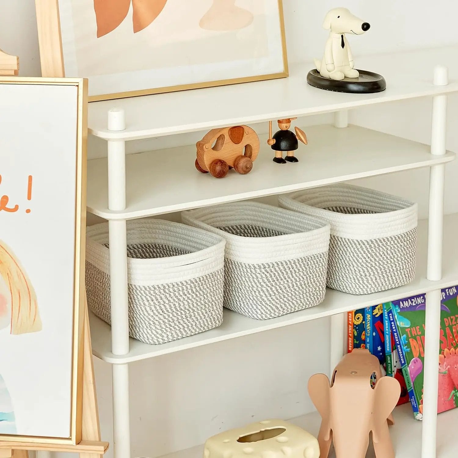 Small Cotton Rope Basket – Storage Bin for Organizing (10.6" x 6.7" x 6.7"), Bathroom Storage Basket for Shelf, Counter & Closet（White & Mixed Grey） by GreenHaven Gardens