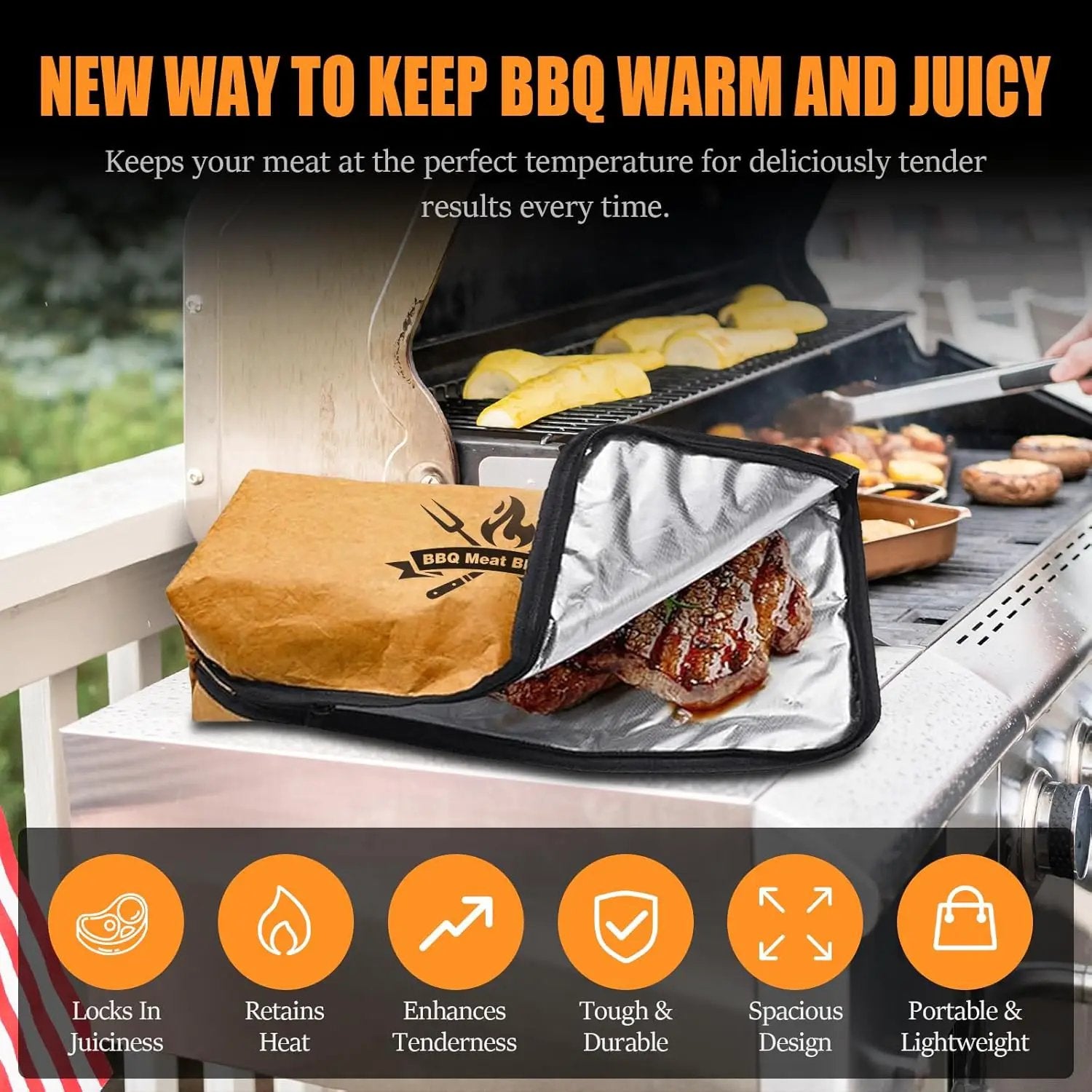 BBQ Blanket for Resting Meat, 22 in Smoker Meat Resting Blanket, Reusable Smoker Grilling Meat Insulated Resting Bag with Wide Mouth for Large Gifts for Men/Dad with Box, Brown by GreenHaven Gardens