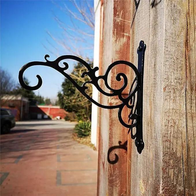 N+A Sunshine Iron Metal Hanging Planter Bracket, 2 Pack Wall Hooks for Hanging Birds Feeders, Latern, Wind Chimes, Coat, Decorative Indoor Outdoor (Black) by GreenHaven Gardens