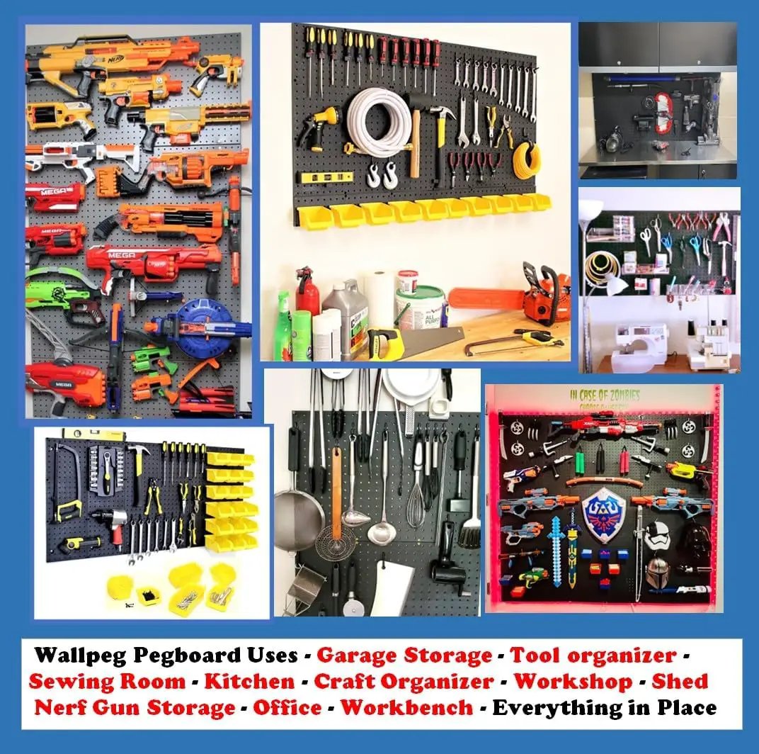 WallPeg 24" x 48" Garage Pegboard Kit (PK-3-B) with Peg Board Panels, Hooks for Tool Organizer, Garage Storage by GreenHaven Gardens