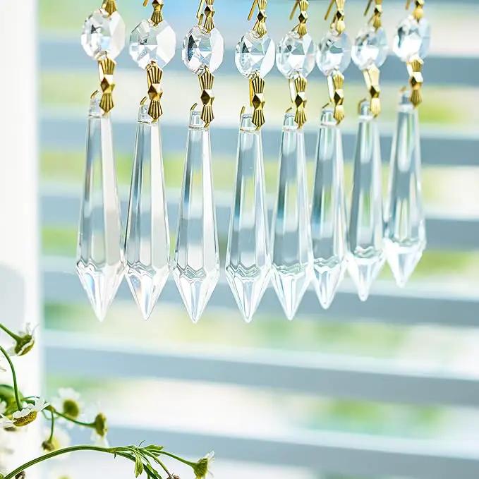 H&D 15pcs Large Clear Crystal Chandelier 60mm Icicle U-Drop Prisms Lamp Parts Brass Connectors by GreenHaven Gardens