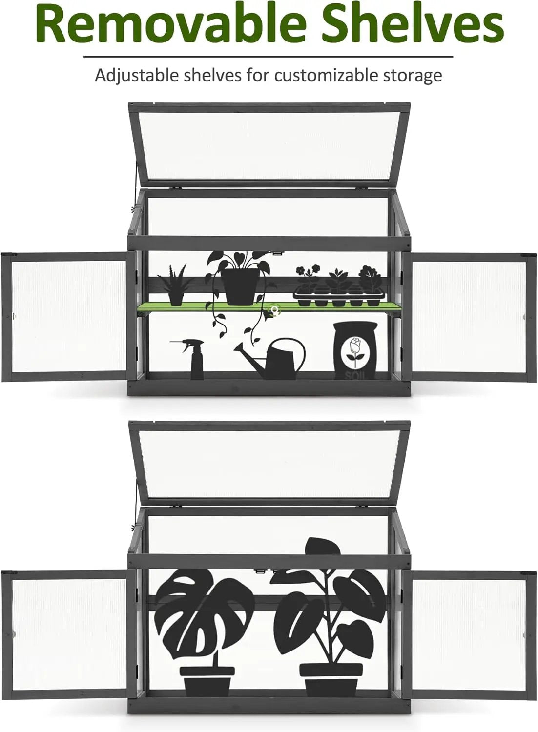 MCombo 2-Tier Wooden Cold Frame Garden Greenhouse Raised Flower Planter Shelf Bed Protection 6057-0160 (Dark Grey) by GreenHaven Gardens