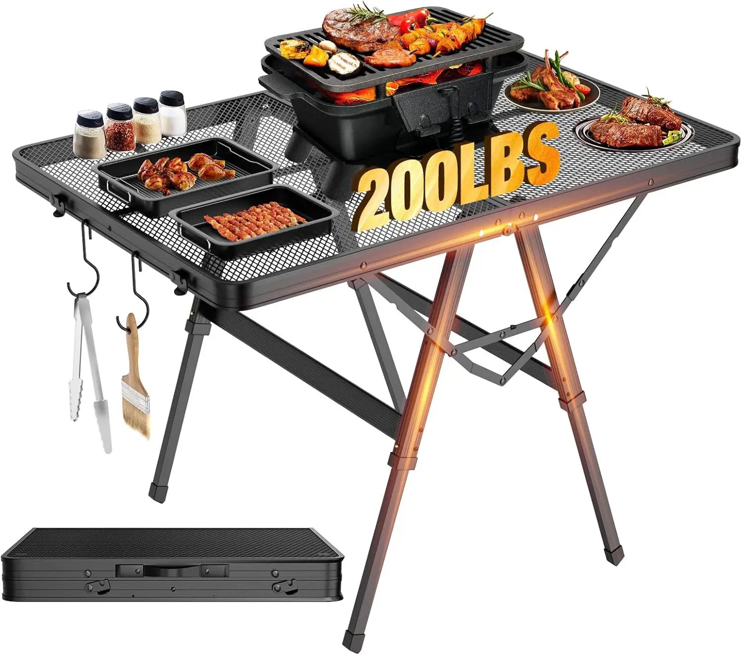 Foldable Grill Table with Mesh Desktop, 200lbs 3Ft Portable Folding Table, Height Adjustable Metal Table for Ourdoor, Camping, Picnic, BBQ and Beach, RV, 35.4" L x 23.6" W by GreenHaven Gardens
