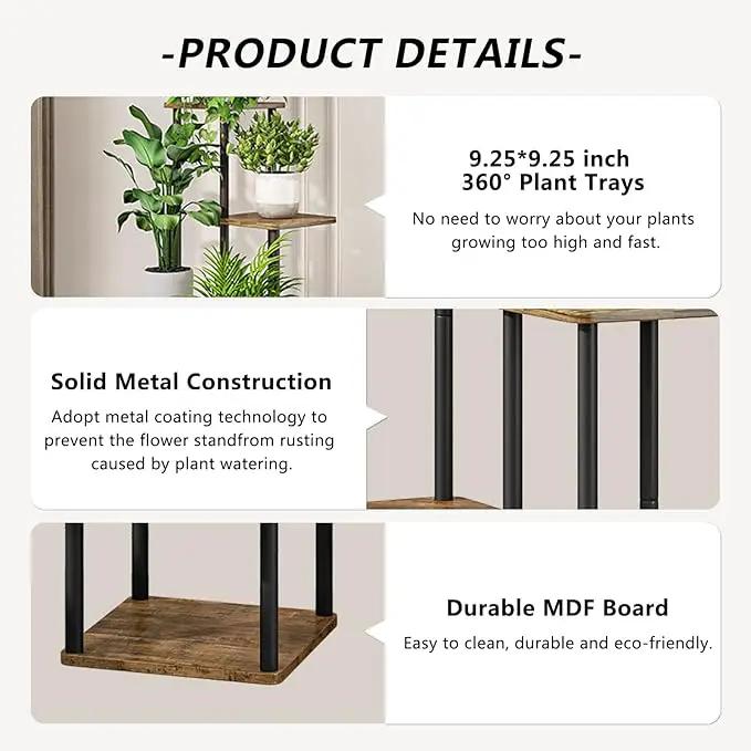 AZERPIAN Plant Stand 6 Tier Indoor Metal Flower Shelf for Multiple Plants Corner Tall Flower Holders for Patio Garden Living Room Balcony Bedroom, Black by GreenHaven Gardens