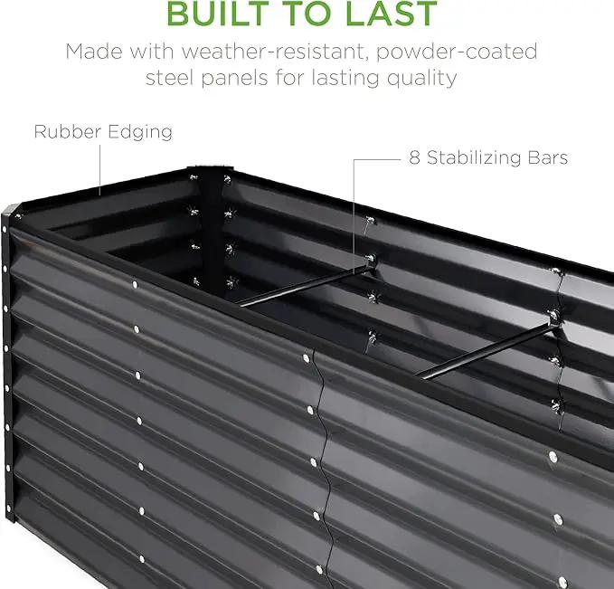 Best Choice Products 8x2x2ft Outdoor Metal Raised Garden Bed, Rectangular Deep Root Planter Box for Vegetables, Flowers, Herbs, and Succulents w/ 239 Gallon Capacity - Gray by GreenHaven Gardens