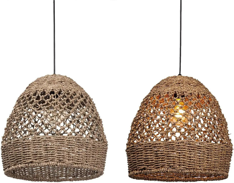 Arturesthome Woven Pendant Light, Modern Boho Hanging Lamp with Handwoven Rattan Shade, Farmhouse Coastal Pendant Light Fixtures for Kitchen Island, Dining Room, Bar, Foyer Hallway D 13.7in by GreenHaven Gardens