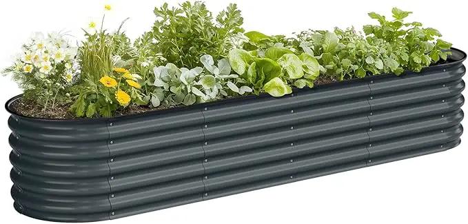 8x2x1.5ft Raised Garden Bed-Oval Outdoor Galvanized Planter Box for Vegetables, Fruits,Herbs, Flowers,Metal Raised Garden Bed kit-Black Grey by GreenHaven Gardens