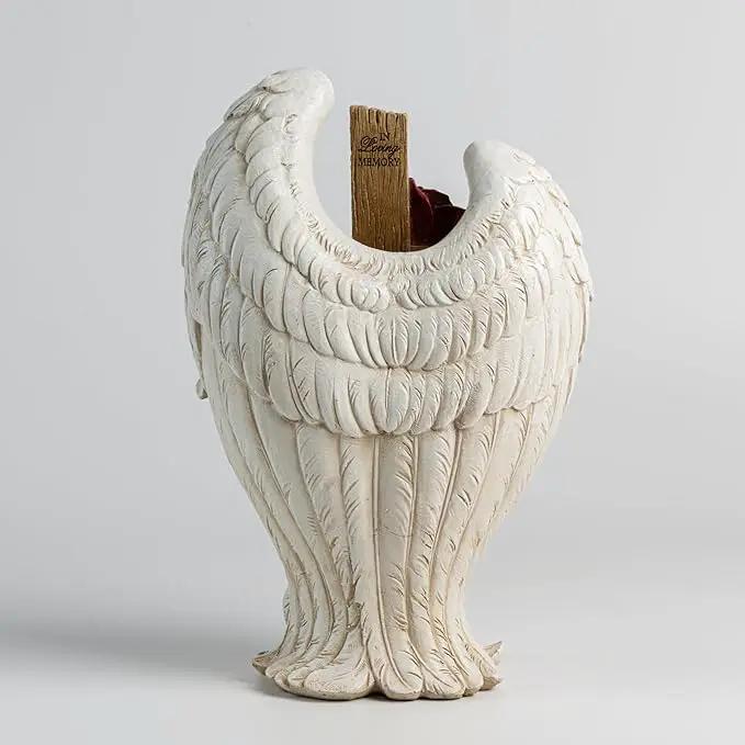 12" Angel Wings Embracing Cross and Rose Garden Statue Memorial Statue for Beloved one by GreenHaven Gardens