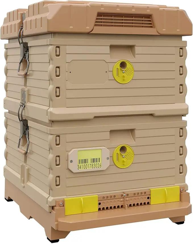 Ergo Insulated 10 Frame Bee Hive Set [NO Frames Included] (Double Deep, Tan Body Yellow Entrance) by GreenHaven Gardens