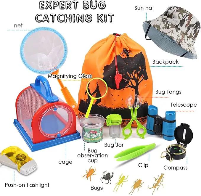 ESSENSON Outdoor Explorer Kit & Bug Catcher Kit with Binoculars, Compass, Magnifying Glass, Critter Case and Butterfly Net Great Toys Kids Gift for Boys & Girls Age 3-12 Year Old Camping Hiking by GreenHaven Gardens