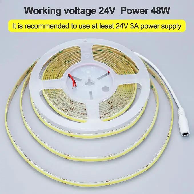 24V COB LED Strip Light Warm White 3000K 5M/16.4ft 2400LEDs Waterproof IP65 Uniform Glow CRI 93+ Flexible LED Tape Lights for DIY Cabinet Bedroom Kitchen Home Decor(No Power Supply) by GreenHaven Gardens