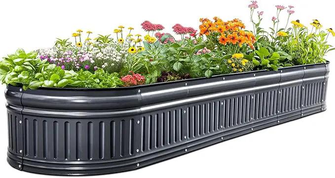 KING BIRD Raised Garden Bed Kit 2025 Upgraded Modular DIY Galvanized Planter Garden Box Outdoor for Gardening, Vegetables, Flowers, Elegant Roman Column Design, 94x24x12 in, Dark Grey by GreenHaven Gardens