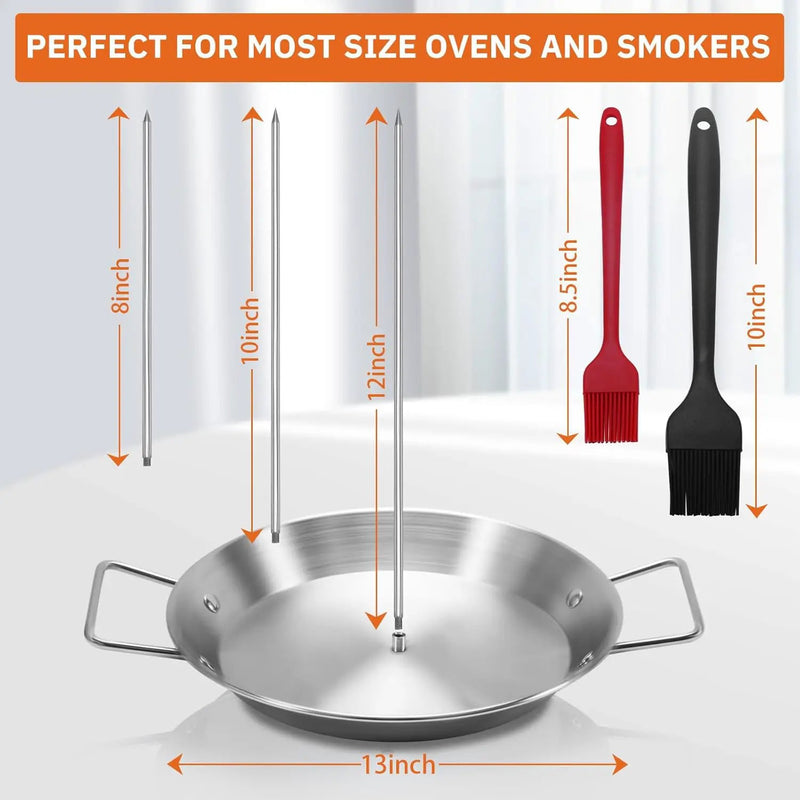 Al Pastor Skewer for Grill, Stainless Steel Vertical Skewer, Brazilian Vertical Spit with 3 Spikes(8”/10"/12”)& Brushes, for Tacos Al Pastor, Shawarma Kebabs Smoker Oven BBQ Dishes by GreenHaven Gardens