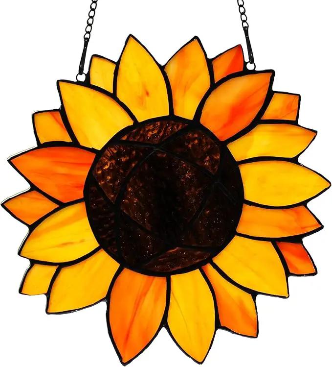BOXCASA Sunflower Gifts Stained Glass Window Hangings,Sunflower Suncatcher Best Teacher Gifts for Women,Sunflower Decor Suncatcher for Window,Home Decor,Gift for Teacher Mother Grandma by GreenHaven Gardens