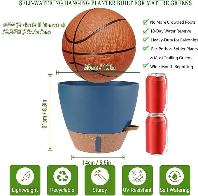 Hanging Planter Self Watering 10 Inch, 2 Pack Hanging Baskets for Plants, Hanging Flower Pots with Drainage Hole & 2 Kinds of Plant Hangers for Garden Home Decor (Navy Blue, 10 Inch) by GreenHaven Gardens
