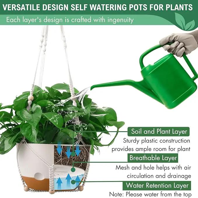 10 Inch Hanging Planters for Indoor Plants,Set of 2 Hanging Pots for Plants with Self-Watering, Outdoor Hanging Plant Pot with Drainage and 2 Kinds of Hanging Baskets Hangers for Home Decor and Garden by GreenHaven Gardens