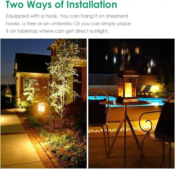 TomCare Solar Lights Metal Flickering Flame Solar Lantern Outdoor Hanging Lanterns Lighting Heavy Duty Solar Powered Waterproof LED Flame Lights for Patio Garden Christmas Decorations, 2 Pack (Bronze) by GreenHaven Gardens