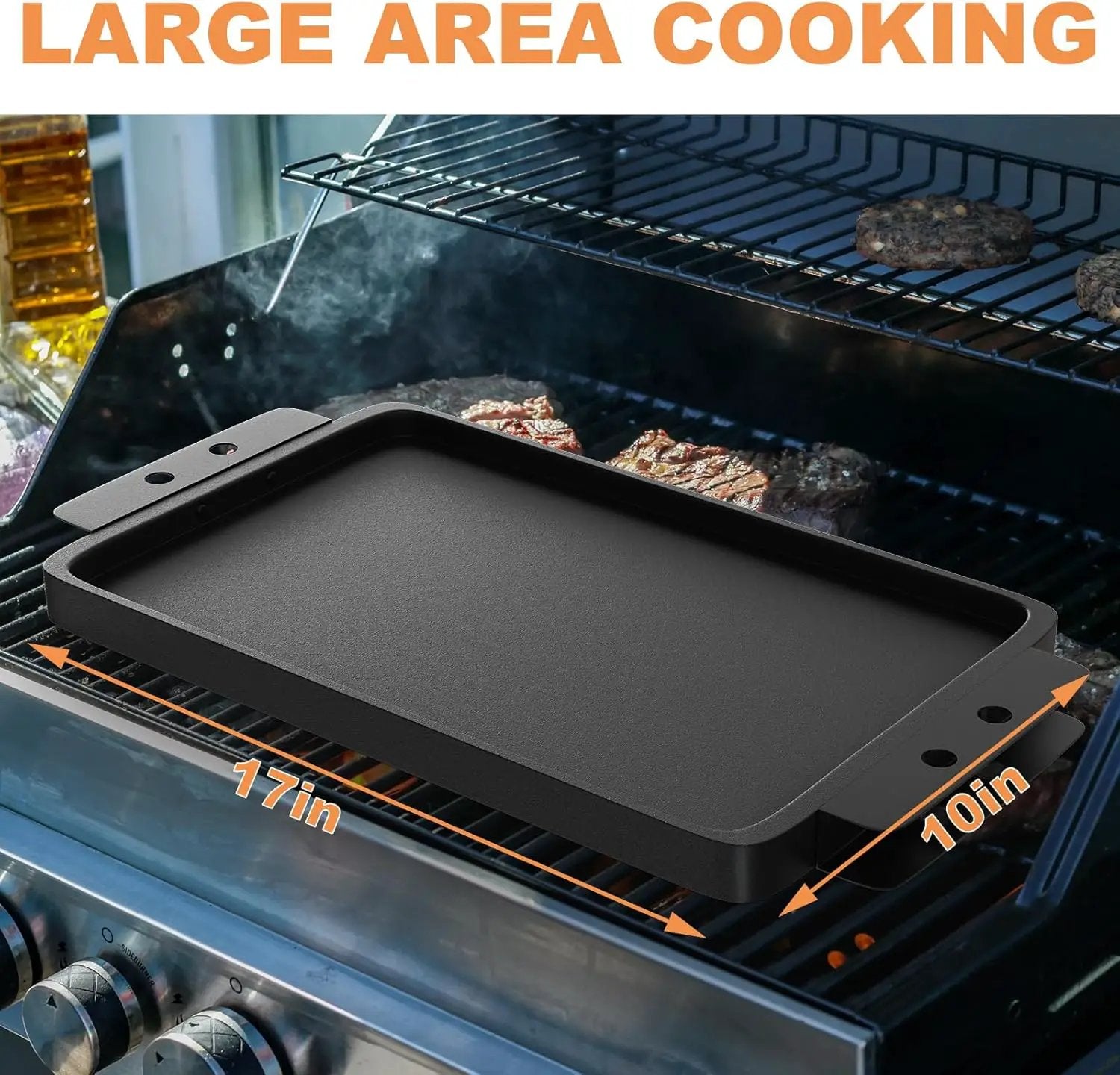 Grill Flat TopGriddle Universal, Cast Iron Griddle for Gas Grill, 17" x 10" Stovetop Griddle, GriddlePan for Stove Top, GrillGriddle for Charcoal/Electric/Gas Grills, Stove, Tailgating, Camping by GreenHaven Gardens
