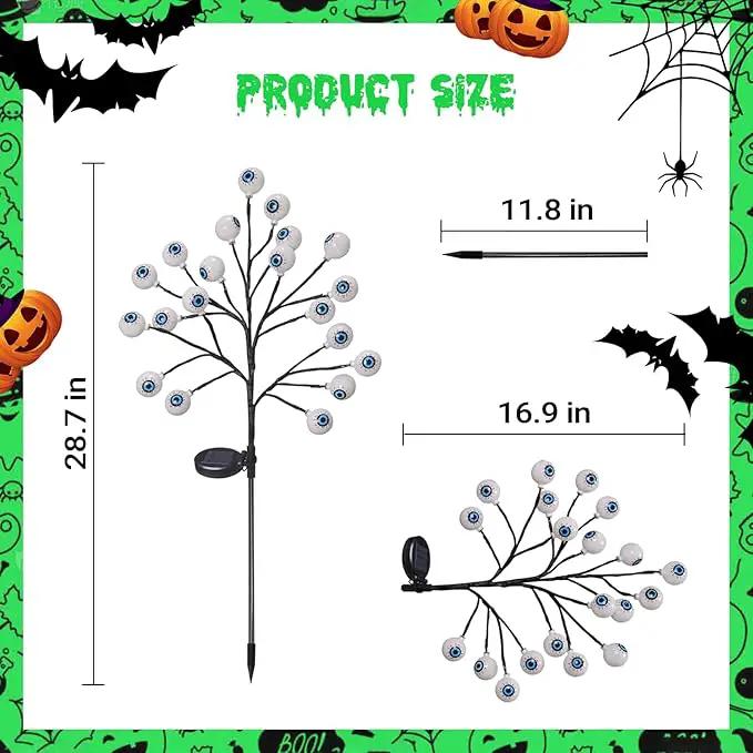 Solar Halloween Eyeball Pathway Lights Decorations, 3D Lighted Eyeball Stake Lights, 2 Pack 40 LED Halloween Lights, Outdoor Waterproof for Garden, Pathway and Yard Decoration by GreenHaven Gardens