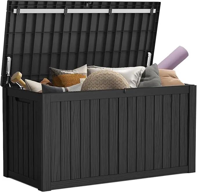 Mars Villa 150 Gallon Outdoor Storage Box Waterproof, Large Resin Deck Box for Outdoor Patio Furniture Cushions, Pool Supplies, Garden Tools, with Hydraulic Hinge, UV-Resistant and Weatherproof, Black by GreenHaven Gardens