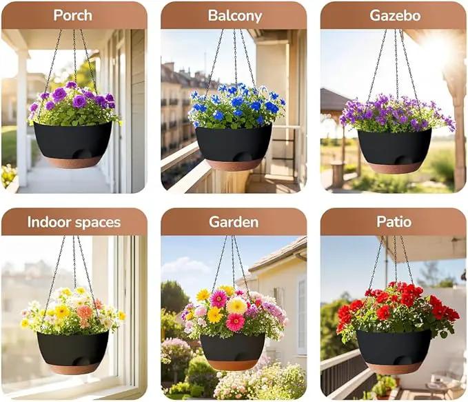 12 Inch Hanging Baskets for Plants Outdoor, Hanging Planters for Indoor Outdoor Plants, Hanging Planter with Self Watering, Hanging Flower Pots (Black) by GreenHaven Gardens