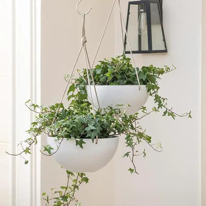 LA Jolie Muse Hanging Planter - 10 Inch Hanging Planters for Indoor Plants, Hanging Pots for Plants Indoor Outdoor, Set of 2, White by GreenHaven Gardens