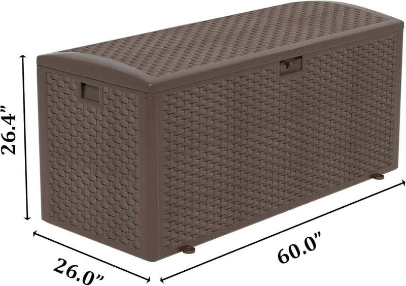180 Gallon Lockable Deck Box, Waterproof & UV-Resistant Outdoor Storage for Patio Cushions, Heavy Duty Resin Deck Storage Container, Coffee by GreenHaven Gardens