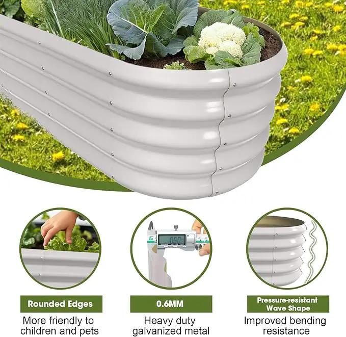 4x2ft Oval Galvanized Raised Garden Bed Kits 16" Tall Outdoor Large Metal Modular Planter Box 9-in-1 Raised Beds for Gardening,Vegetables,Fruits,Flowers & Herbs (White) by GreenHaven Gardens