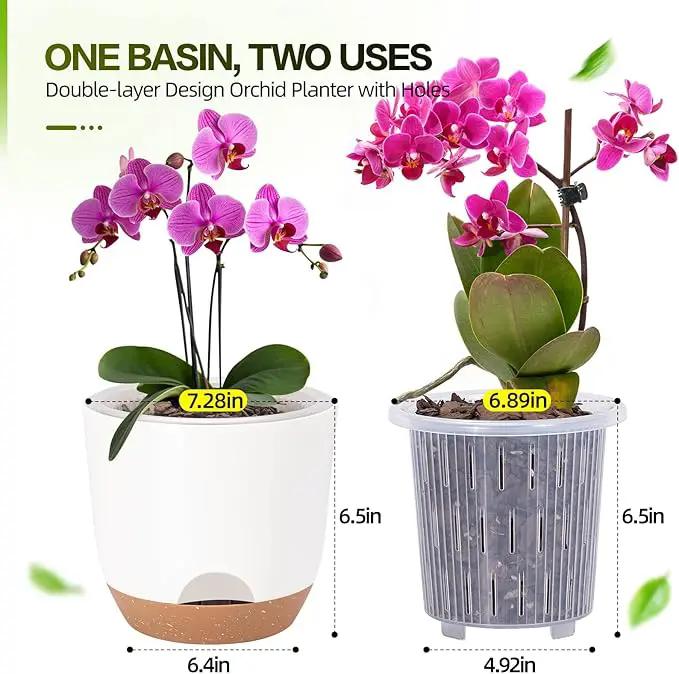 7.2 Inch Self Watering Orchid Pots for Indoor Plants,Macetas para Orqudeas,Flower Pots for Indoor Plants with Holes(White) by GreenHaven Gardens