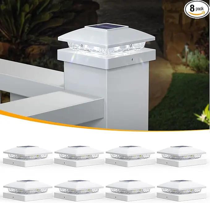 APONUO Solar Post Cap Lights for 4x4 Wood & Vinyl Posts, IP44 Waterproof Cool White LED 4x4 Post Solar Lights, Outdoor Garden Patio Yard Decor, 8 Pack (White) by GreenHaven Gardens