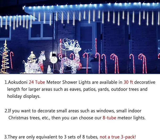 Aokudoni Christmas Lights Outdoor, 24 Tubes Meteor Shower Lights (Equivalent to 3 Sets of 8-Tubes), Waterproof Outside Christmas Decorations for Tree Window Yard Party Holiday, UL Plug, White by GreenHaven Gardens