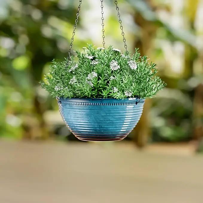10in Hanging Planters for Indoor and Outdoor Plants, 2 Pack Hanging Planter with Drainage Hole, Round Hanging Flower Pots for Garden Home Decor (Blue) by GreenHaven Gardens