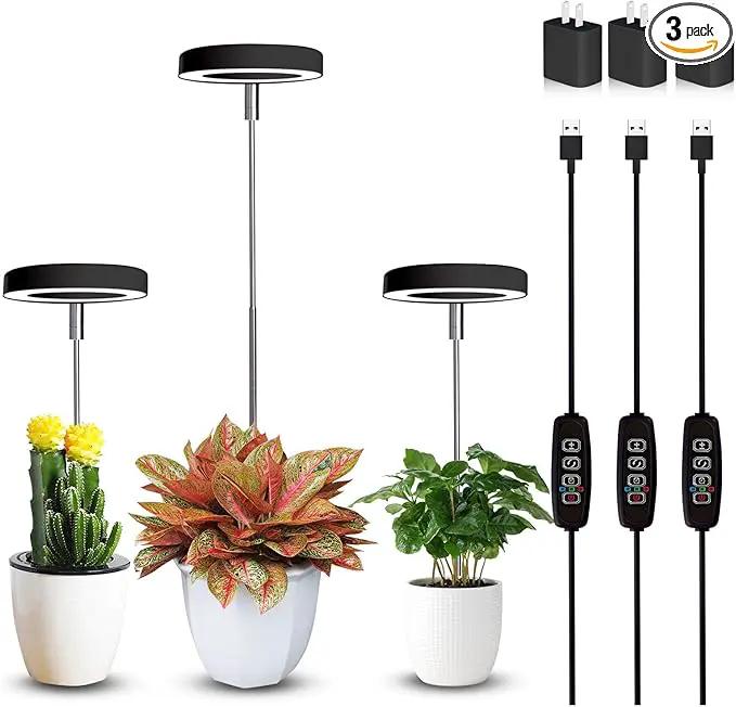 Grow Lights for Indoor Plants Small Potted - Full Spectrum, Auto 3/9/12H Timer, 10-Level Dimming & Adjustable Height - Compact Grow Light for Succulents, Herbs, Foliage in Home/Office (Black,3PACKS) by GreenHaven Gardens