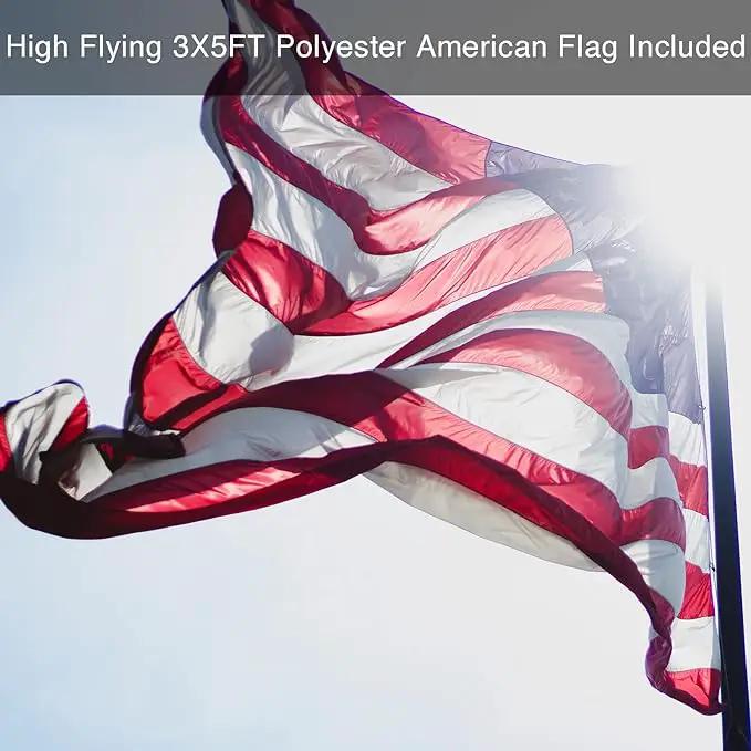 Black Flag Poles for Outside House inground - 8.5FT Metal Outdoor Yard House in Ground Flag Pole Holder for Porch with 2 Pronges Base - 3x5FT American Flag with Pole for House by GreenHaven Gardens