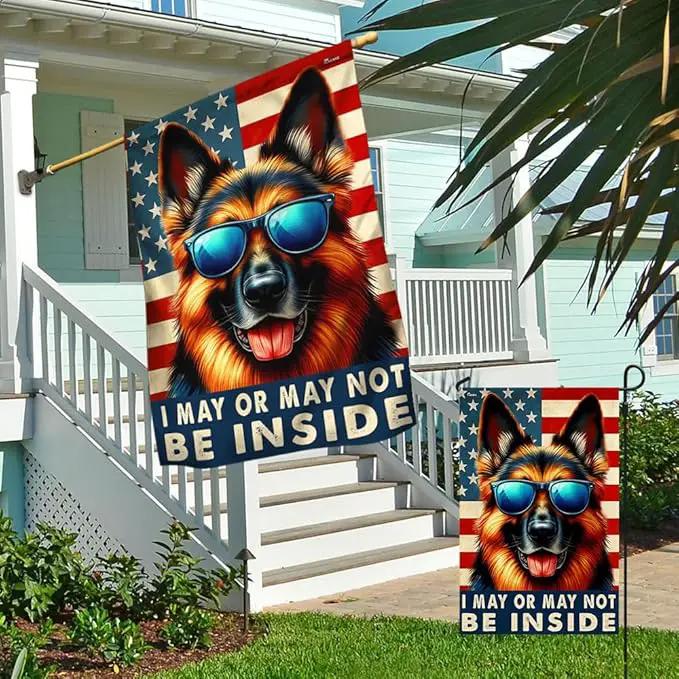 American Flag-Funny German Shepherd Dog American Flag TQN2748F, House Flag (29.5" x 39.5")-USA Flags Premium Polyester-Decorative Indoor Outdoor Flag by GreenHaven Gardens