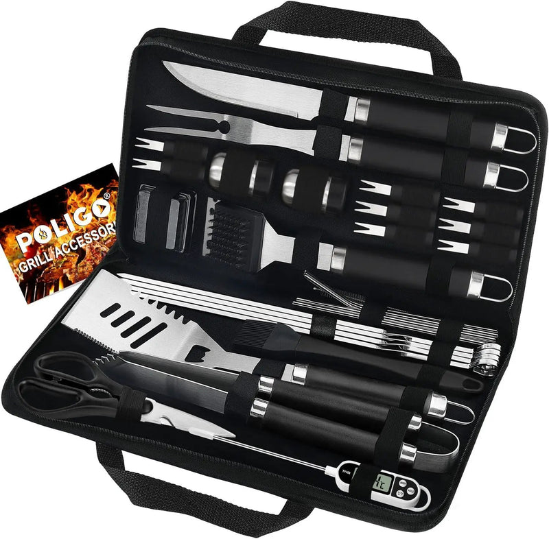 POLIGO 29 PCS BBQ Grill Accessories Stainless Steel BBQ Tools Grilling Tools Set with Storage Bag for Fathers Day Dads Birthday Presents - Camping Grill Utensils Set Ideal Grilling Gifts for Men Women by GreenHaven Gardens