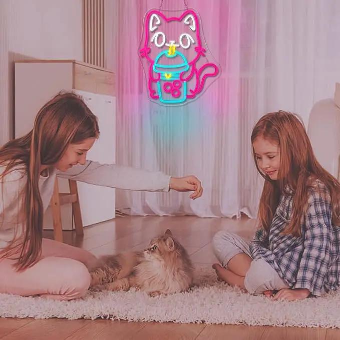 Cat Boba Tea Neon Sign,Cute Pink Kitty Bubble Tea Neon Signs for Wall Decor,Dimmable LED Neon Light Bar Sign,USB Light Up Signs for Kids Bedroom Dimsum Store Cofes Bar Milk Tea Shop by GreenHaven Gardens