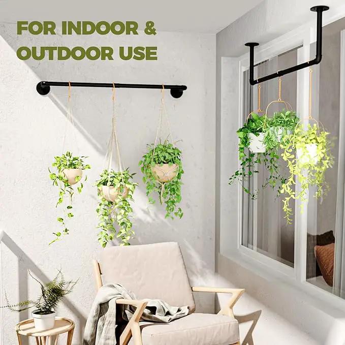 2Pc Hanging Planters for Indoor Plants Plant Hanger Indoor Hanging Plant Holder Black Metal Rod(Pot/Chain/Plant not Included by GreenHaven Gardens