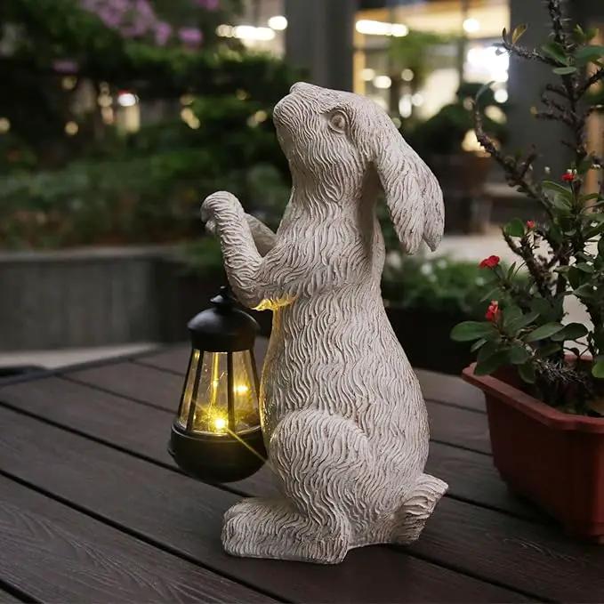Garden Statues Rabbit with Solar Lights-Bunny Figurine Outdoor Easter Decorations Rabbit Decor for Lawn,Balcony-Yard Art Garden&Patio Decor,Unique Housewarming&Birthday Gifts for Women by GreenHaven Gardens